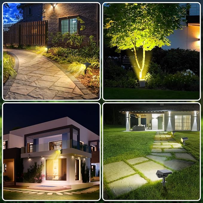 Kaxiida Solar Spot Lights Outdoor Waterproof IP68, 3 Modes & 25% Larger Panel 92 LED Solar Landscape Lights for Yard Pathway Patio Garden Decor (Warm White,4 Pack)