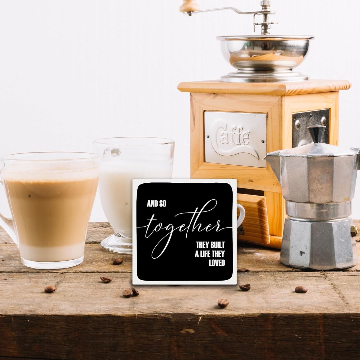 And So Together They Built A Life They Loved Wooden Block Plaque - Black Tabletop Sign Decor For Friend Family-5"x5" Bedroom Living Room Wood Block-Funny Desk Gifts Favors & Supplies - A22