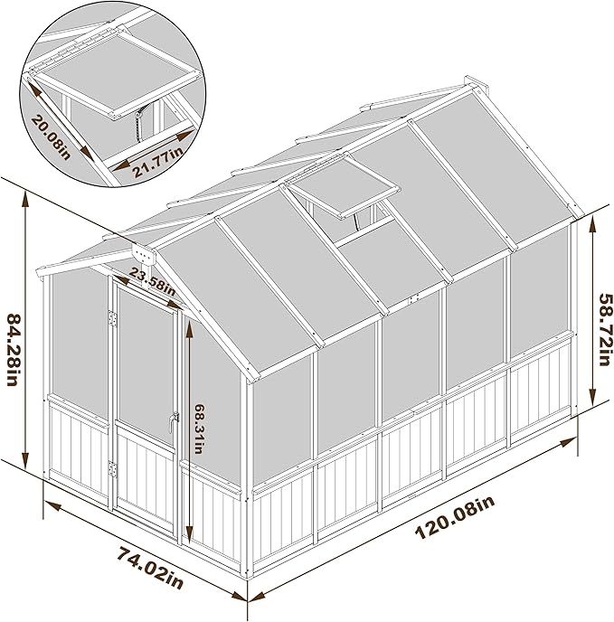 MUPATER 6 x 10 FT Wooden Polycarbonate Greenhouse with Ventilated Window & Lockable Door, Multi-Layer PC Panels for UV Protection, Walk-in Greenhouse Kit for Outdoor, Garden and Backyard, Black