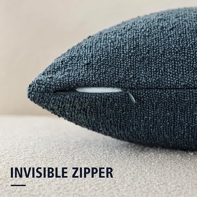 Foindtower Pack of 2 Textured Boucle Throw Pillow Covers Accent Solid Pillow Cases Cozy Soft Decorative Couch Cushion Case for Chair Sofa Bedroom Living Room Home Decor 20x20 Inch Dark Blue