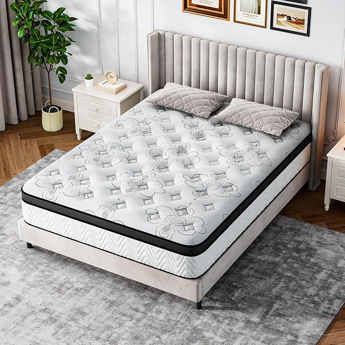 12Inch Full Hybrid Mattress with Gel Memory Foam & Pocket Coils, CertiPUR-US Certified, Medium Firm Support for Pressure Relief & Cool Sleep, Delivered in a Box