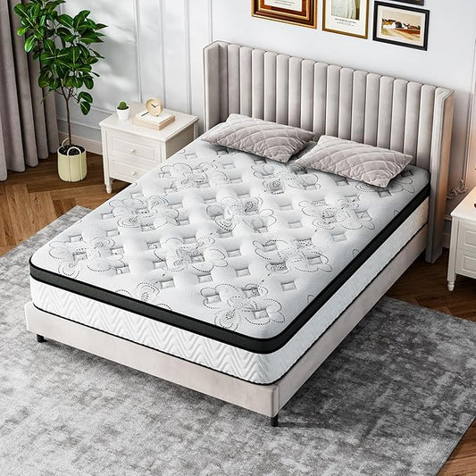 12Inch Queen Hybrid Mattress with Gel Memory Foam & Pocket Coils, CertiPUR-US Certified, Medium Firm Support for Pressure Relief & Cool Sleep, Delivered in a Box