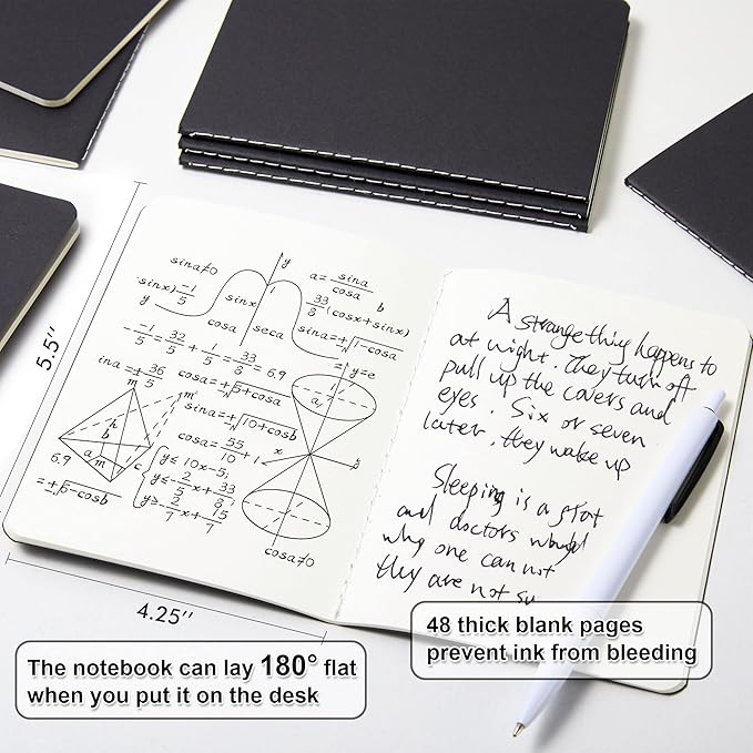 feela 170 Pack Blank Kraft Notebooks, Unlined Sketchbook Mini Cute Note Pad for Drawing Writing, Journal Bulk For Kids Students Office School Supplies, A6, 48 Pages, 4.25” X 5.5”, Black