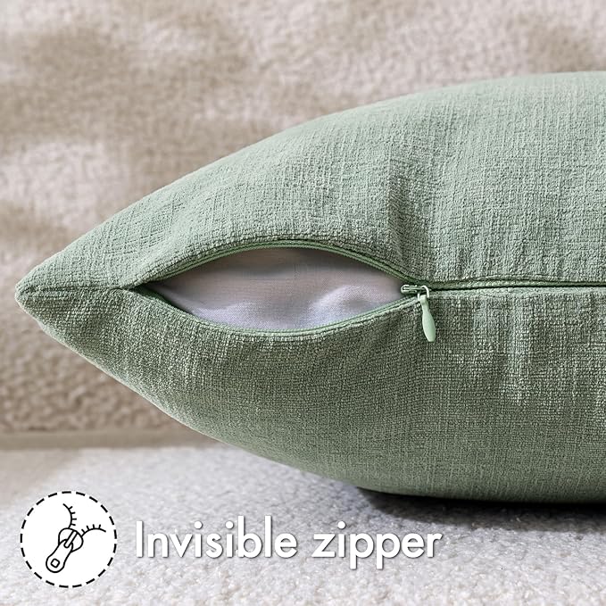 MIULEE Greyish Green Couch Pillow Covers 20x20 Inch, Set of 2 Soft Chenille Decorative Square Throw Pillow Covers Summer Farmhouse for Sofa Living Room Bed