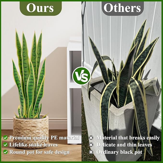 Artificial Snake Plant – 28in Faux Sansevieria Plants, Fake Floor Plant for Indoor Outdoor, Front Porch Patio Home Office Decor, Mother-in-Law’s Tongue, Yellow 1Pcs
