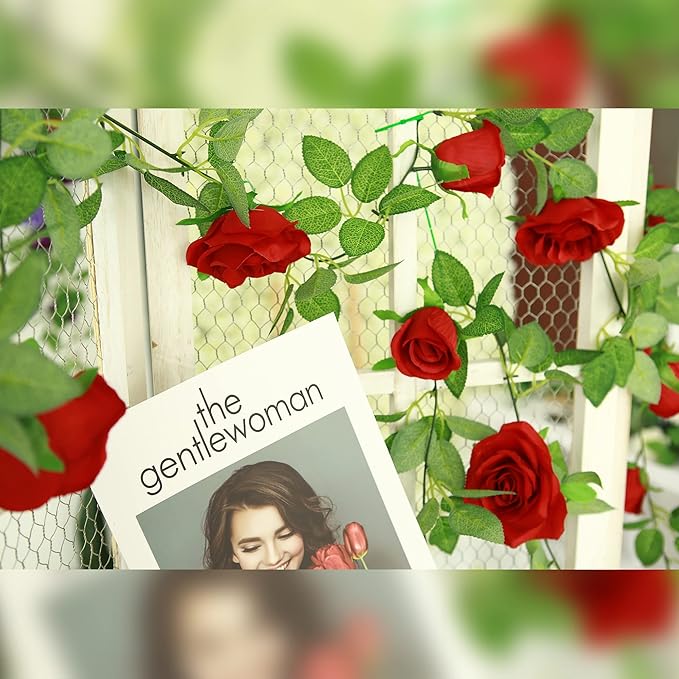 Felice Arts 2 Pack Burgundy Artificial Floral Garland Each 6.5FT Fake Rose Garland for Wedding Flowers Table Centerpiece Arrangement Teepee Mirror Decor