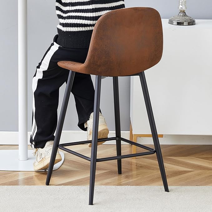 Counter Height Bar stools Set of 4, 24.6" Brown Kitchen Bar Stools with Back & Metal Footrest, Modern Island Chairs Set of 4 for Kitchens Island Home Bar
