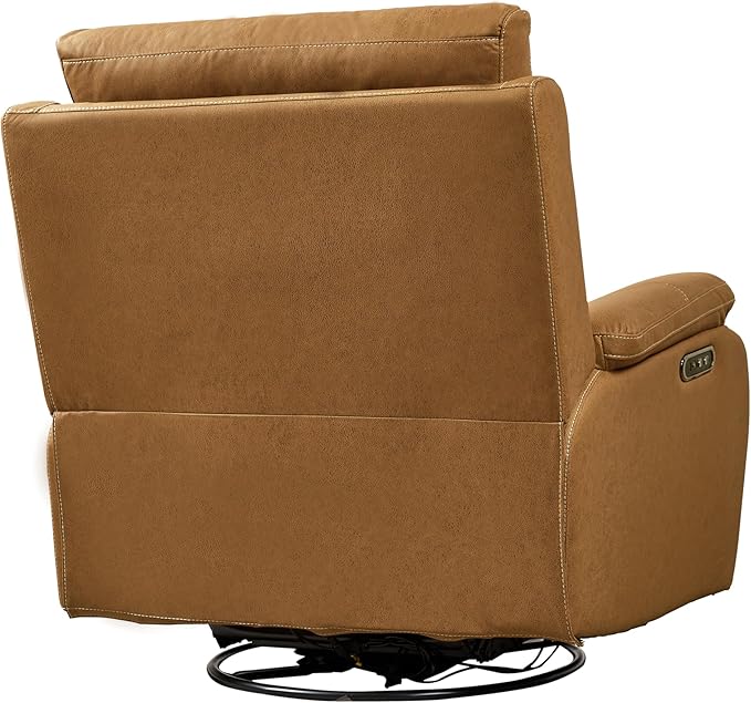 Oversized Recliner Chair, Multifunction Power Recliner Chair, 240° Swivel Single Electric Reclining with USB Port for Living Room,Apartment, Bedroom, Yellow Brown