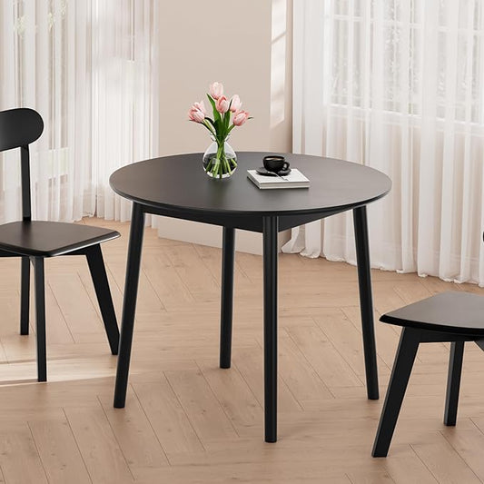 DELAVIN 31.5" Solid Wood Round Dining Table for 4, Mid Century Small Kitchen Table for 2-4, Modern Office Table for Living Room, Dining Room, Dinette, Easy Assembly, Space Saving, Black