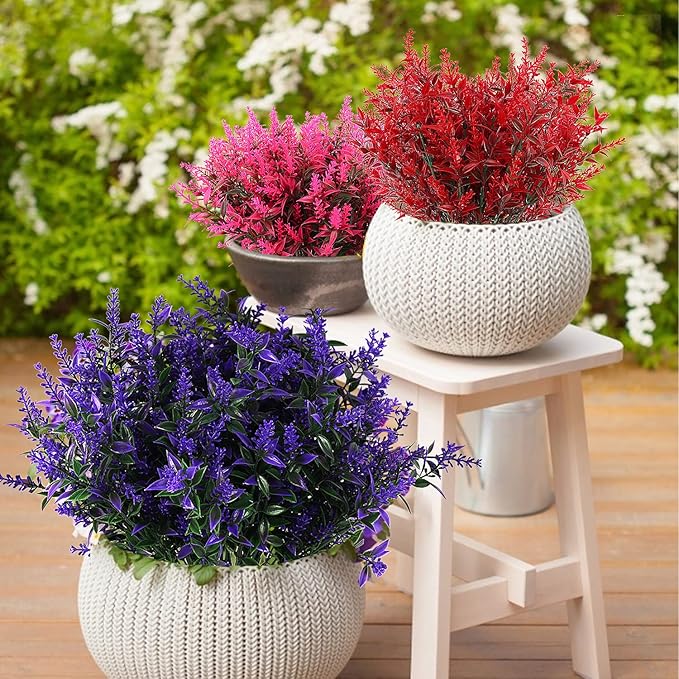 RECUTMS Artificial Plants Outdoor,8 Bundles Artificial Flowers Lavender Bouquet in Artificial Plant Arrangement,Spring Decor, Lavender Bouquets, Flower Plants Home Decor (Pink)