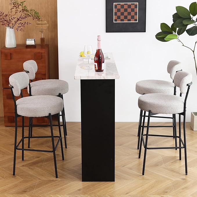 DYHOME Bar Stools Set of 4,Grey 27.56 Inches Counter Height Bar Stools with Back, Mid-Century Modern Bar Chairs for Kitchen Island, Dining Room