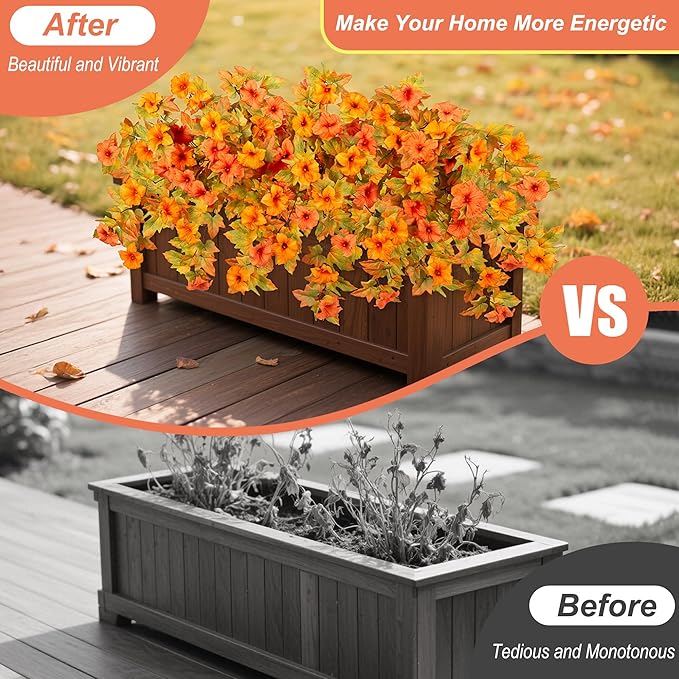 Fall Flowers Artificial for Decoration Fake Petunias Plants for Outdoor, 2PCS Autumn Silk Faux Flower UV Resistant No Fade Planter Floral for Garden Balcony Yard Porch Realistic Indoor Decor (Orange)
