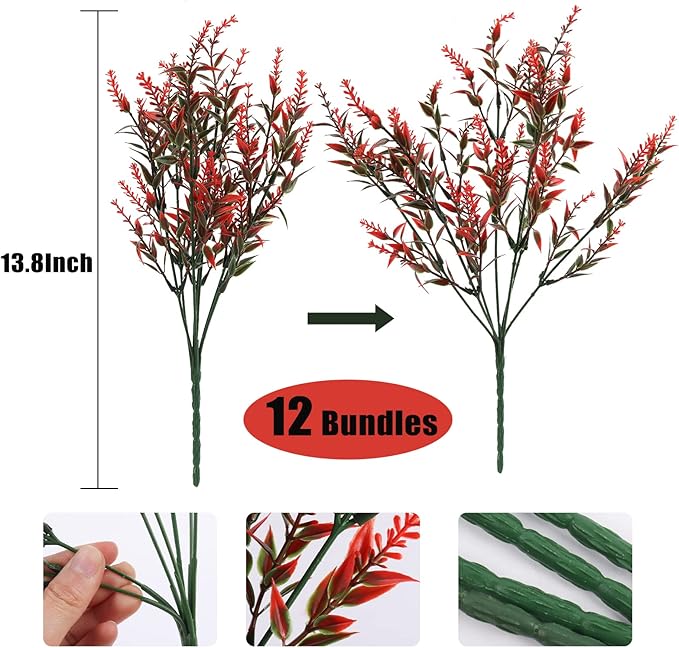 Artificial Outdoor Plants UV Resistant Artificial Greenery Lavender 12 Bundles UV Resistant Hanging Planter Flora Fence Indoor Outside Decor Wedding Table Flowers Arrangement Bouquet Filler(Orange)