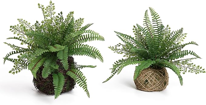 Artificial Boston Fern Plants Bushes Faux Plants Shrubs Greenery for House, Office, Garden, Inddor and Outdoor Decor (Small)