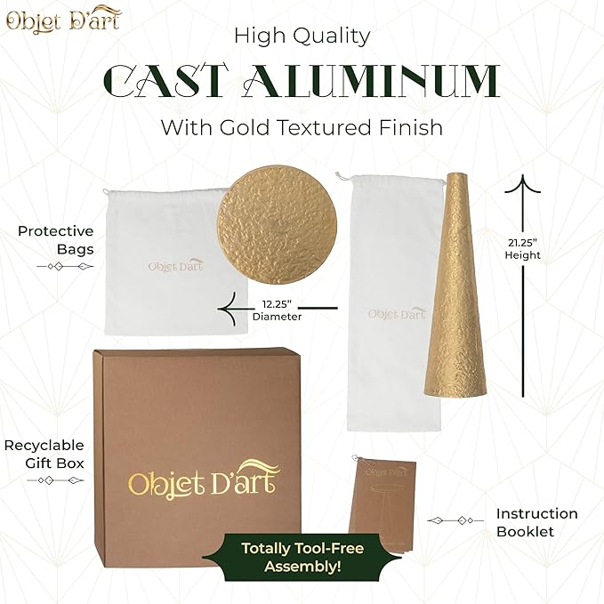 OBJET D'ART Small Round Gold End Tables, Set of 2, Esther, 21" Height, Vintage Metal Accent, Side, Pedestal, Coctail and Drink Tables for Living Room and Small Spaces