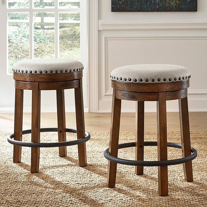 Signature Design by Ashley Valebeck 24" Counter Height Upholstered Swivel Stool, Brown & Black