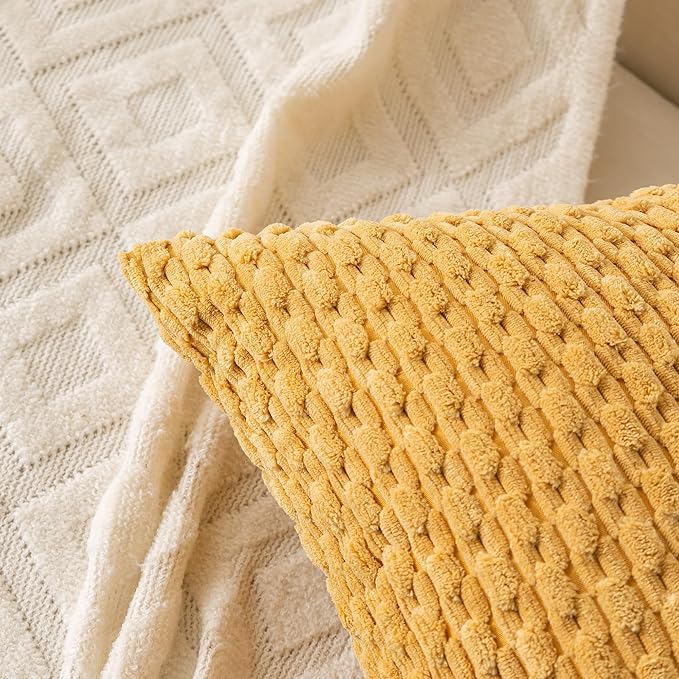 Set of 4 Yellow Olive Aqua Decorative Throw Pillow Covers 18x18 Inch Corduroy Pillow Covers for Bed Couch Sofa Living Room Soft Square Cushion Cases