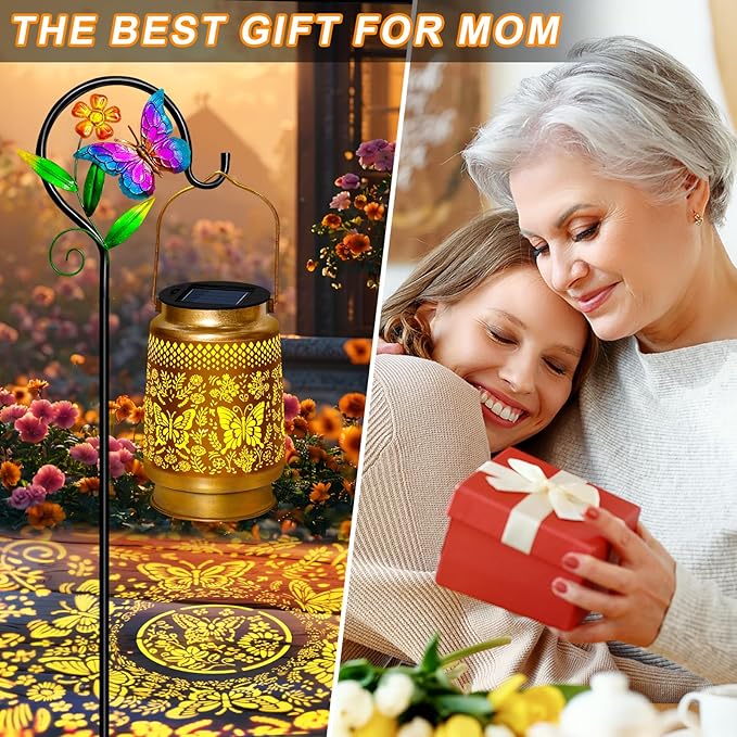 Butterfly Solar Lanterns Outdoor Waterproof with Shepherd Hook,Christmas Decorations Birthday for Mom Women Grandma,Garden Lights Butterfly Decor,Hanging Solar Lights Decorative for Yard,Patio,Porch