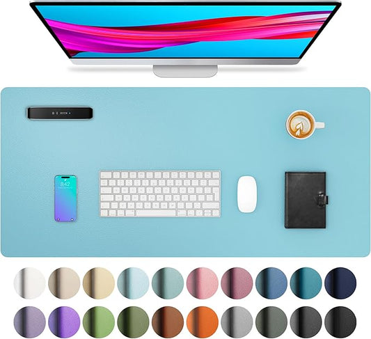 Aothia Large PU Leather Desk Pad Protector – Non-Slip Mouse Pad & Writing Mat for Office/Home, Waterproof, Easy to Clean (31.5" x 15.7", Blue Topaz)