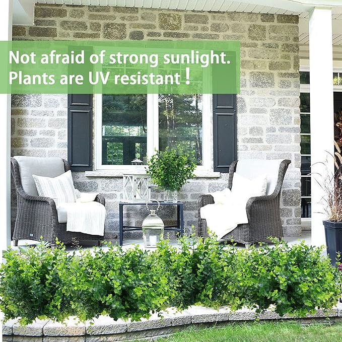 summer flower 10 Pack Artificial Boxwood Stems for Outdoors Unfading in The Sun Plastic Faux Plants Fake Foliage Shrubs Greenery for Garden Office Patio Wedding Farmhouse Indoor Decoration