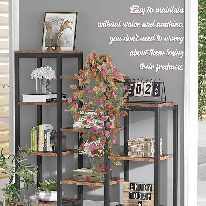 LOYWREE 3 Pack Artificial Purple Ivy Hanging Vine Plants - Small Potted Long Trailing Cascading Foliage, Gothic Home Decor for Indoor/Outdoor, Office, Garden & Shelf (Black Pot Included)