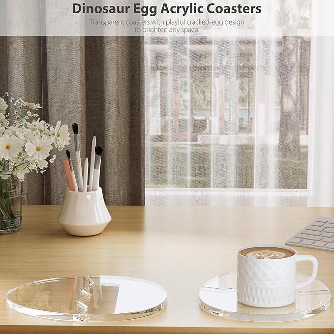 Acrylic Coaster Decorative Plates,Office Desk Accessories, Clear Dinosaur Egg Shape Coffee Cup Decor, Perfect for Tabletop Protection and Display.