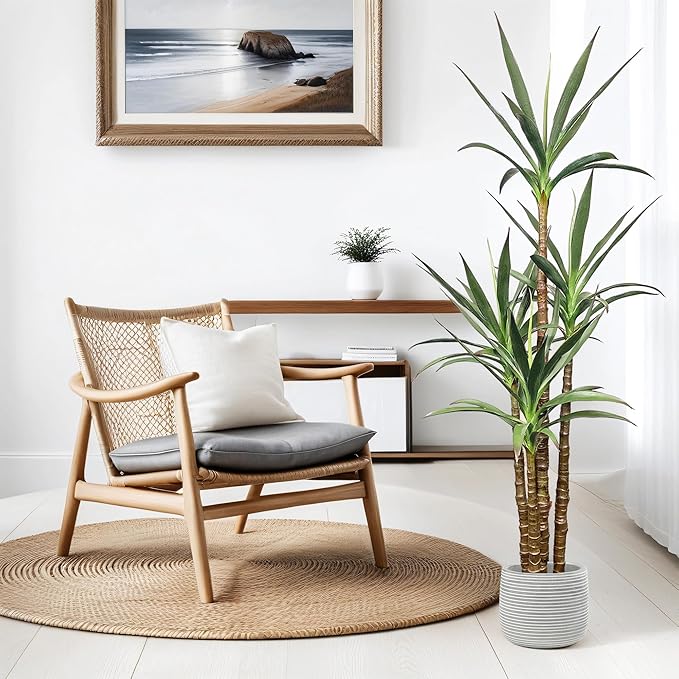 Artificial Trees 58 Inch/ 4.8Ft Faux Tree 4 Trunks Agave Plants, Tall Plant Fake Plant with Plastic Pot for Home Decor, Office Decor