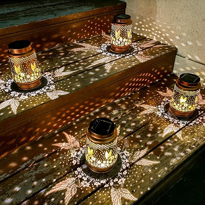 Christmas Gifts for Women, 4 Pack Hummingbird Birthday Gifts for Women Mom Grandma Solar Lanterns Outdoor Waterproof Garden Decor Hanging LED Decorative Light for Patio Yard Lawn Gardening Gifts