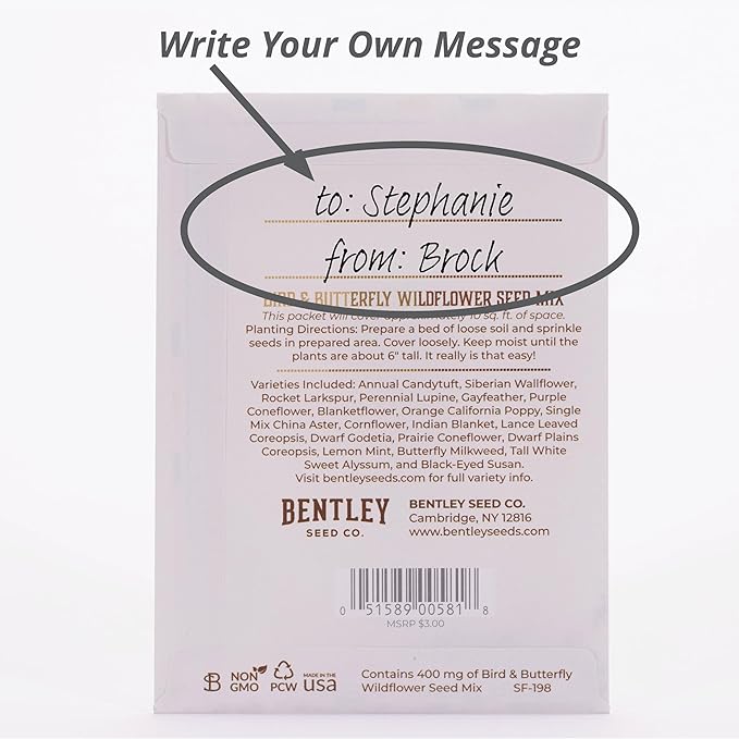 Bentley Seeds Co. Merry Christmas Wreath of Birds Holiday/Christmas Gift Tags | Non-GMO, Non Coated Bird & Butterfly Pollinator Wildflower Seed Mix | 25 Seed Packets