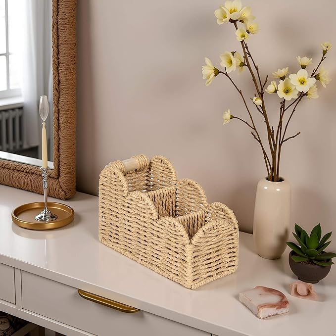 CubesLand Scalloped Pen Pencil Holder Cup, Makeup Brush Holder, TV Remote Control Holder Bedside Organizer, Office Desk Caddy Storage Organizer Accessories, Fits Farmhouse Rustic Office Decor, Beige