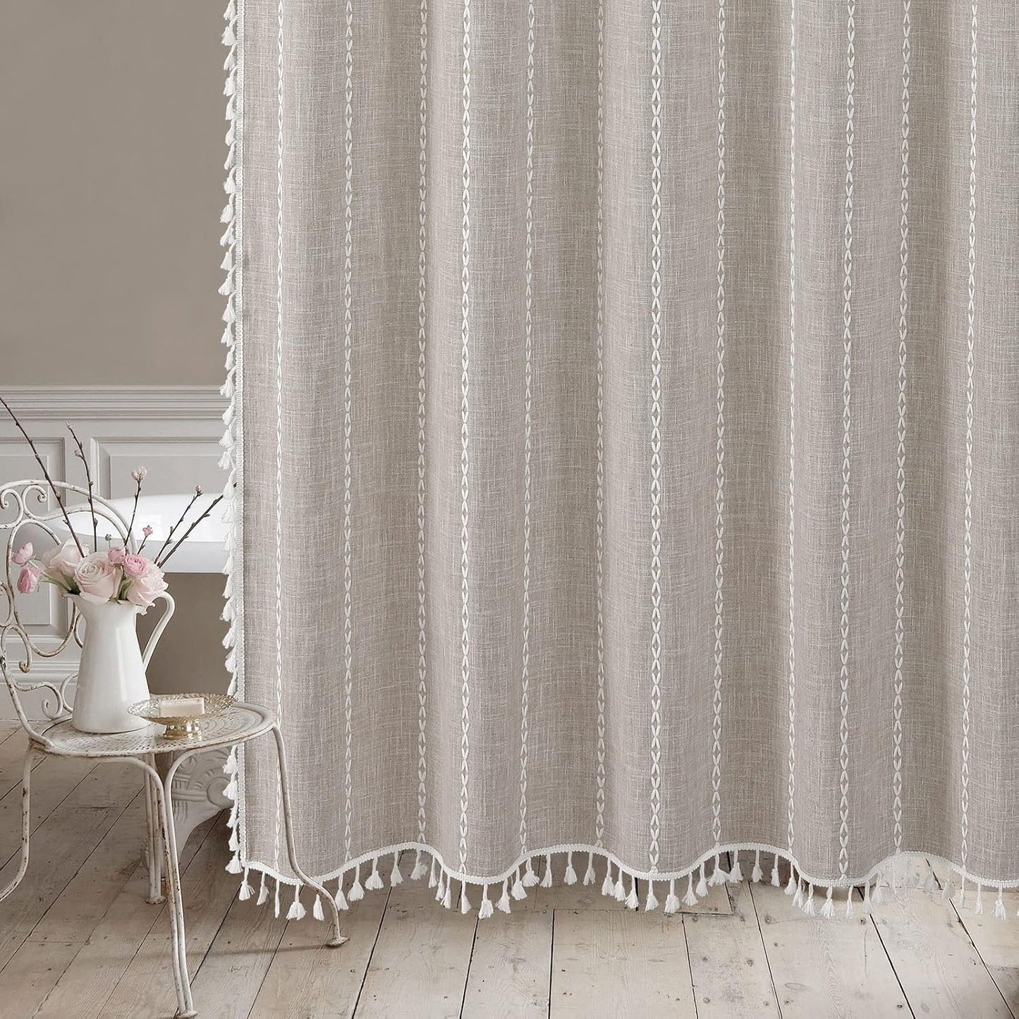MitoVilla Tan Small Stall Shower Curtain 36 x 72, Taupe Half Size Narrow Polyester Linen Fabric Shower Curtains for Boho Farmhouse Bathroom Decor, Wrinkle Resistant Cloth Shower Curtain