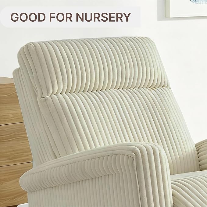Swivel Rocker Recliner for Adults, Corduroy 360 Degree Swivel Glider Recliner Manual 3-Position Adjustable Easy Assembly for Small Space Living Room Nursery Bedroom