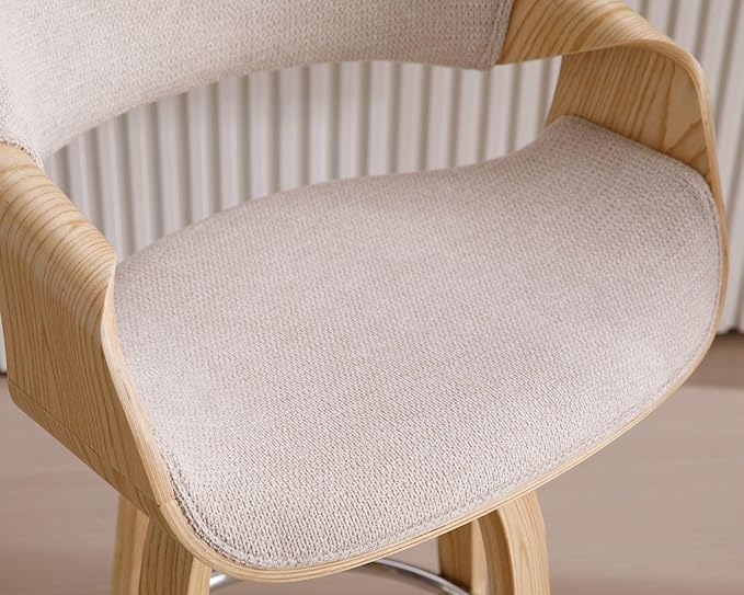 26’’ Modern Barrel Swivel Counter Stools Counter Height Swivel Bar Stools with Backs Set of 2, Beige Chenille Upholstered Bar Height Island Chairs, Farmhouse Solid Wood Barstools for Kitchen Island