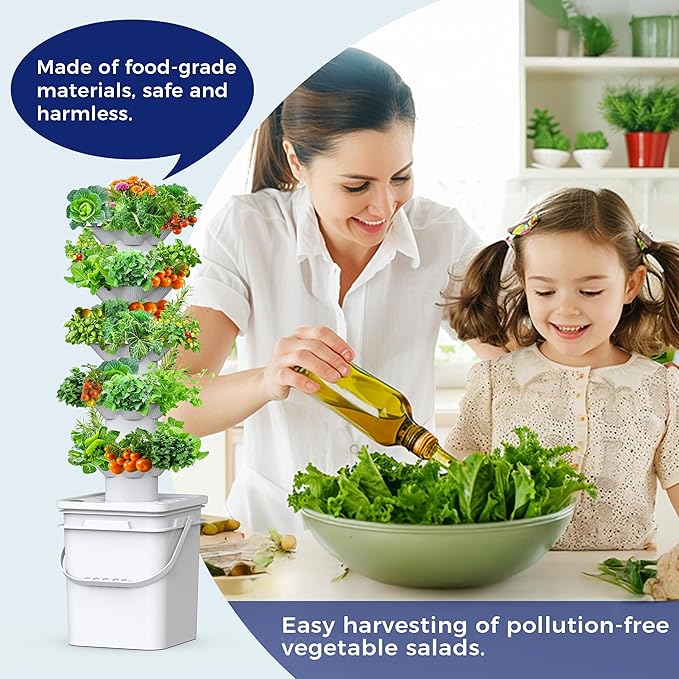 SJZX Hydroponics Growing System Kit, 5-Layer Hydroponic Tower, 30 Planting Holes, Space-Saving Vertical Gardening System, Suitable for Both Indoor and Outdoor use Germination Kits