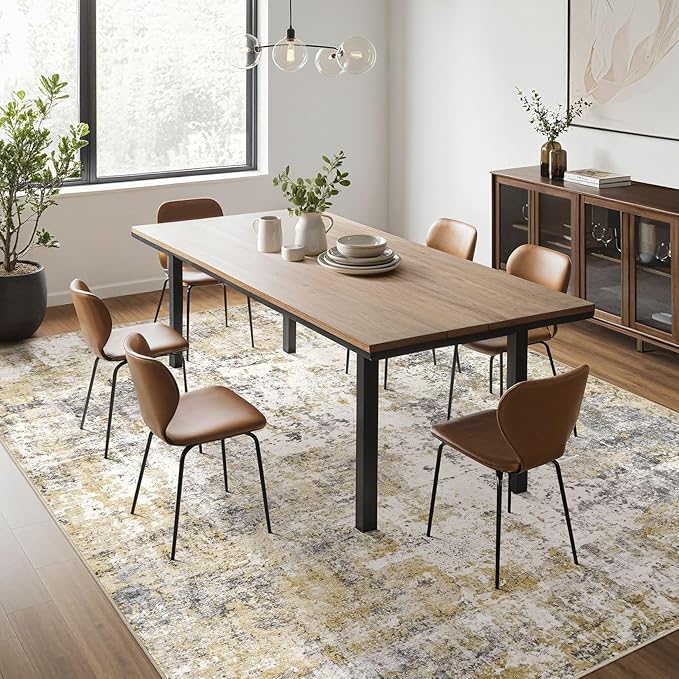 Area Rugs for Living Room: 8X10 Large Soft Washable Rug Modern Abstract Non-Slip Backing Stain Resistant Carpet for Bedroom Dining Room or Home Office Home Decor -Gray Gold