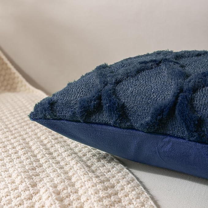 Set of 2 Soft Moroccan Throw Pillow Covers 20x20 Inch Plush Boho Decorative Pillow Cover Accent Cushion Case for Couch Sofa Bed, Navy Blue