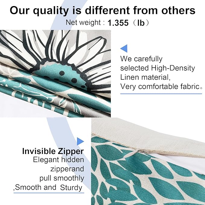 Decorative Throw Pillow Covers Set of 4 Teal Pillow Covers 22x22 inch Throw Pillow Cases Linen Square Pillow Case,Farmhouse Outdoor Modern Boho Pillow Covers for Couch Sofa Living Room