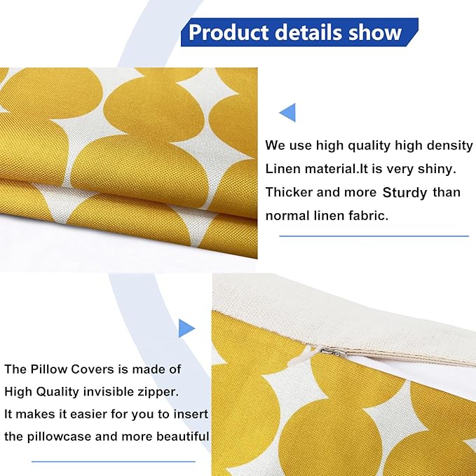 Decorative Throw Pillow Covers Set of 2 Chrome Yellow Fashion Polka dot Pillow Covers 16x16 Inch Throw Pillow Cover Linen Pillowcase Farmhouse Outdoor Pillow Covers for Couch Sofa Bedroom