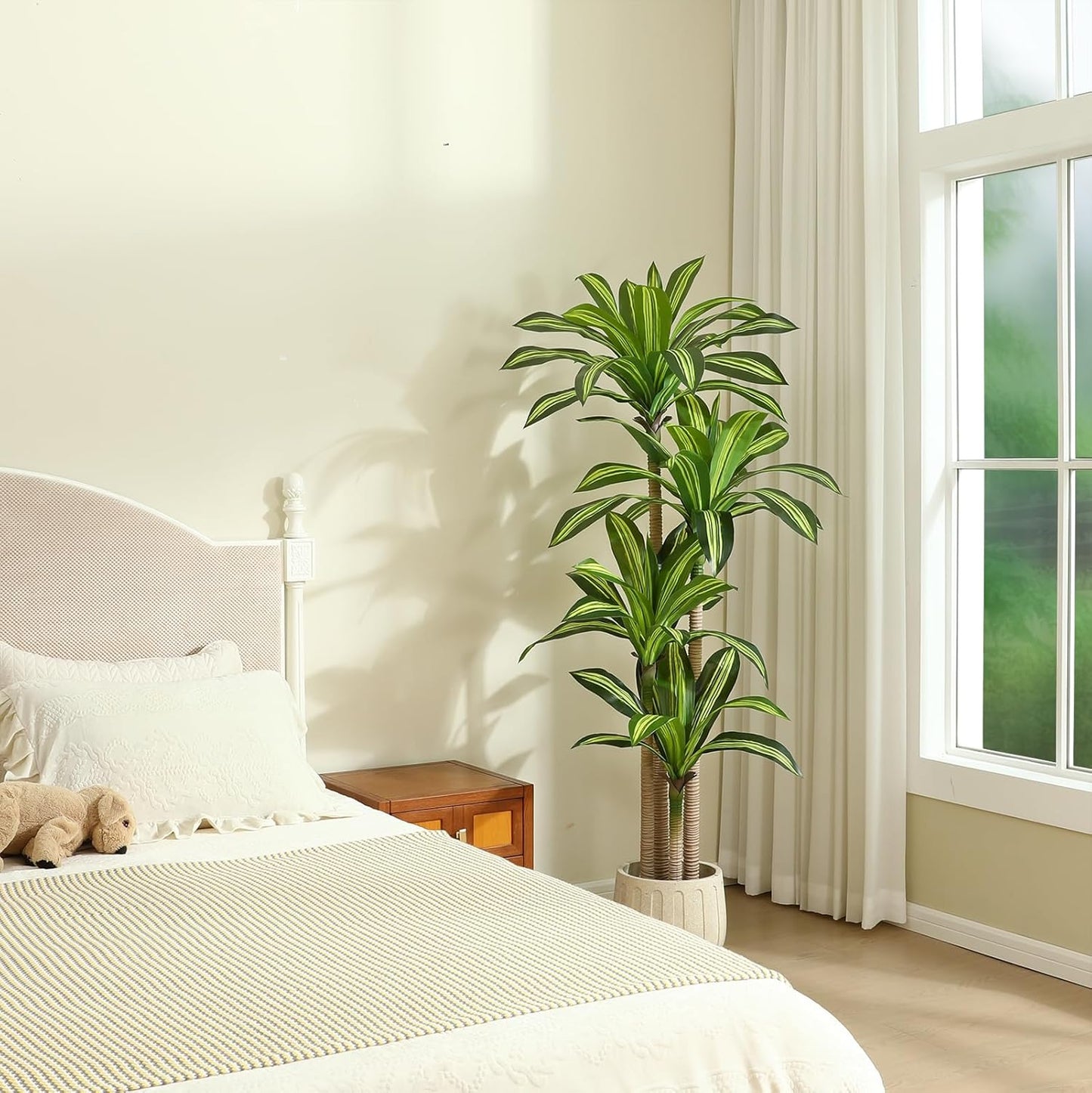 Artificial Plants, 6 Ft Dracaena Tree Faux Plants Indoor Outdoor Decor Fake Tree with Woven Seagrass Basket Plants for Home Decor Office Living Room Porch Patio Housewarming 2 Pack