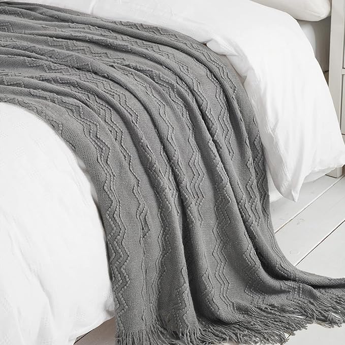 BOURINA Greyish Throw Blanket 50x60 Inches Throw Textured Solid Soft Sofa Couch Decorative Knit Blanket