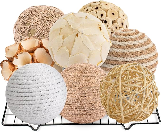 Set of 8 Decorative Balls for Bowls，2.36 inch Wicker Rattan Balls Decorative Orbs，vase fillers for centerpieces，Bowl fillers for Home Decor (8)