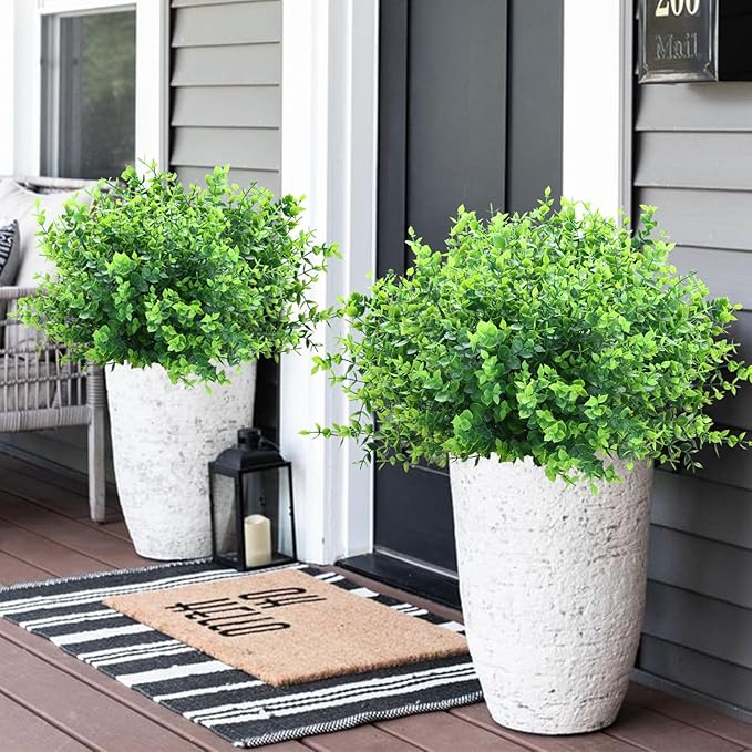 summer flower 10 Pack Fake Boxwood Stems Artificial Plants Eucalyptus Outdoor No Fade Faux Greenery Boxwood Plant for Home Bathroom Wall Front Porch Hanging Planter Garden Shelf Decorations