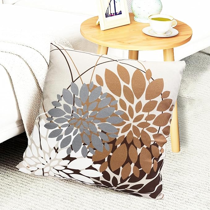 Coffee Brown Decorative Throw Pillow Covers 18x18 Inch Pillow Covers for Couch Living Room Bed Outdoor.Modern Sofa Throw Pillow Cover.Farmhouse Geometric Floral Linen Square Pillow Case.Set of 2