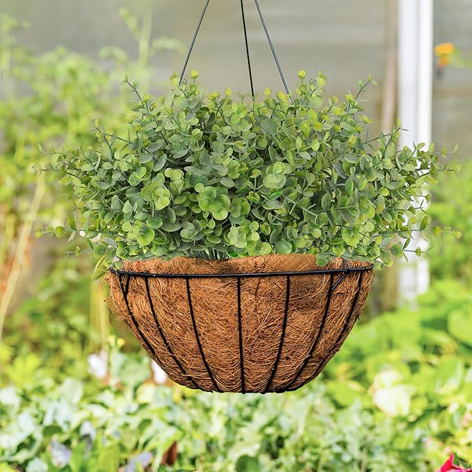 TOCHGREEN 8 Bundles Artificial Eucalyptus Leaves Plants Outdoor UV Resistant Faux Plastic Boxwood Shrubs Fake Greenery Plants for Home Farmhouse Porch Patio Window Garden Decoration (Green)