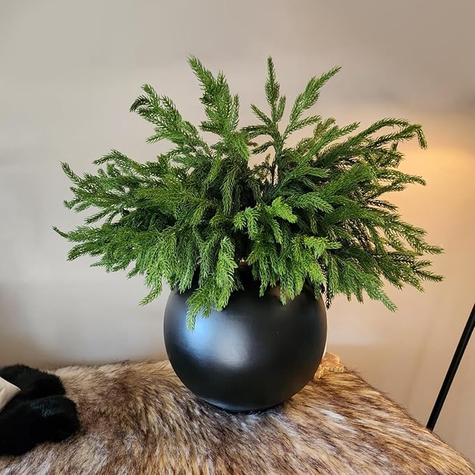 12pcs Christmas Norfolk Pine Stems with Berry Set, 18 Inches Artificial Norfolk Branch 6pack, Faux Berry Stem 6pack,Fake stem Greenery Pine Picks for Indoor Home Vase DIY Outdoor Wreath Decoration