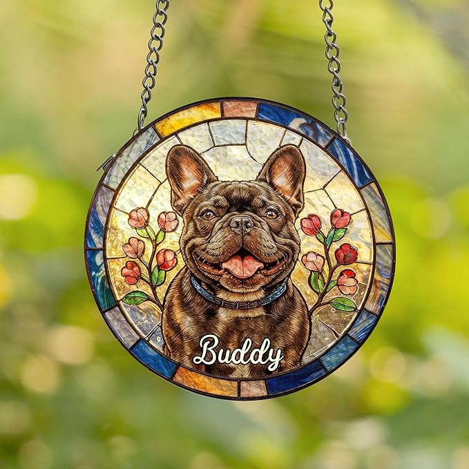 Custom Photo Dog Memorial Suncatcher, Custom Name Image Pet Suncatcher, Pet Loss Suncatcher, Stained Glass Light Catcher, Dog Memorial Ornament Loss of Pet Sympathy Gift