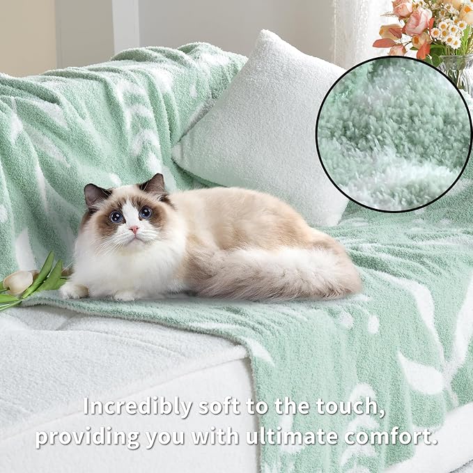 Leaf Pattern Throw Blanket Soft Cozy Spring Blanket for Bed, Couch, Sofa Lightweight Breathable Stylish Seasonal Home Decor Blanket Sage Green 60x80 Inches