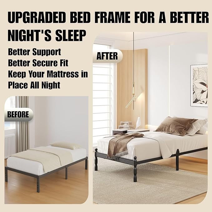 12 Inch Twin Size Bed Frames Keep Mattress from Sliding, Twin Platform Bed Frame No Box Spring Needed, Heavy Duty Metal Bedframe, Non-Slip, Easy Assembly