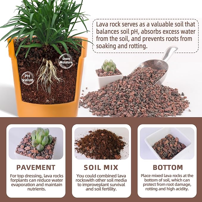 7lb Mix Lava Rocks for Landscaping - Horticultural Volcanic Rock Gravel for Drainage, Succulents, Bonsai, Vase Fillers, Terrarium Plants, Top Dressing