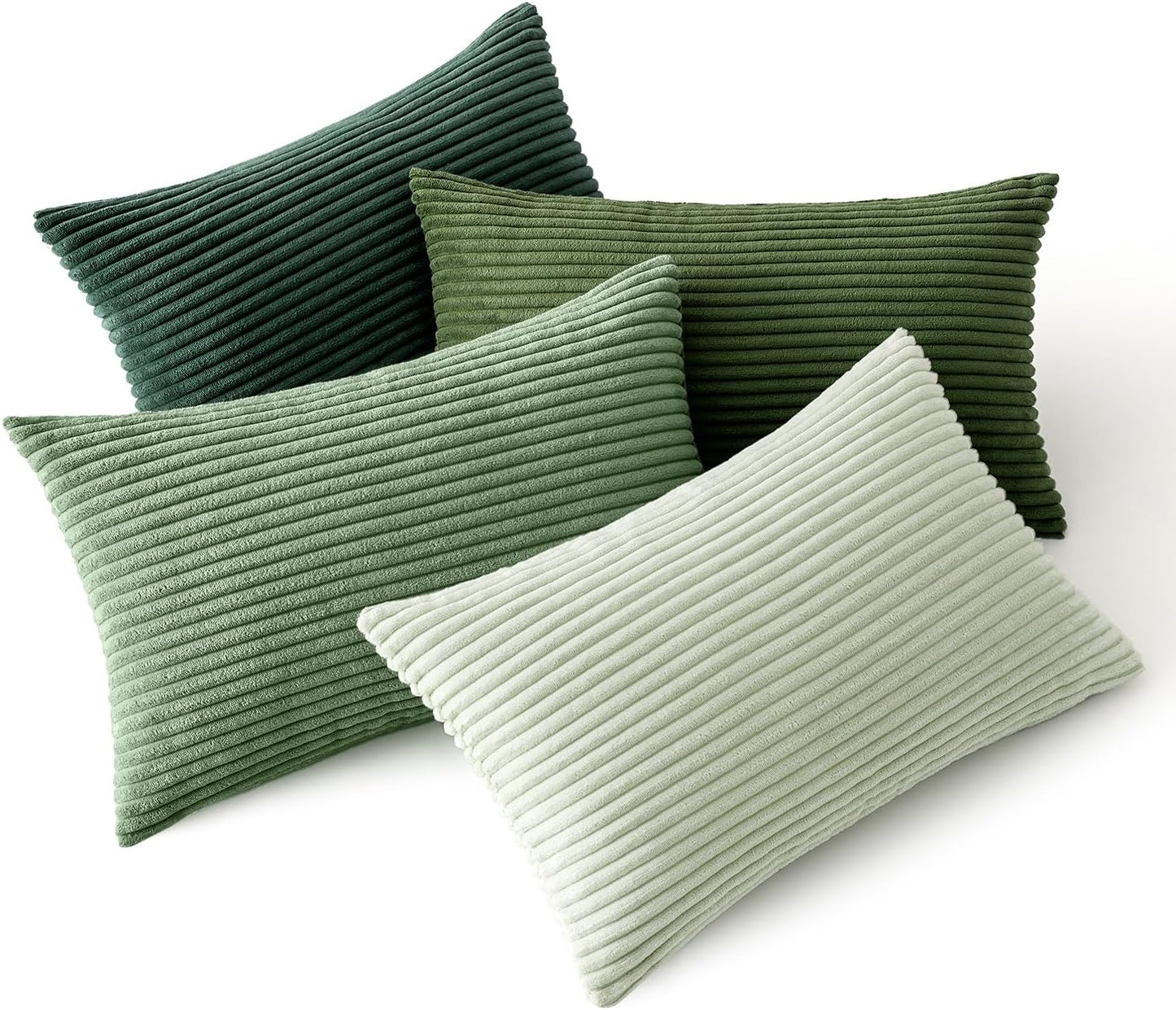 MIULEE Boho Farmhouse Sage Green Throw Pillow Covers 12x20 Inch Set of 4 Mordern Nordic Cushion Covers Soft Corduroy Christmas Home Decor for Couch Bed Sofa Living Room Forest Green